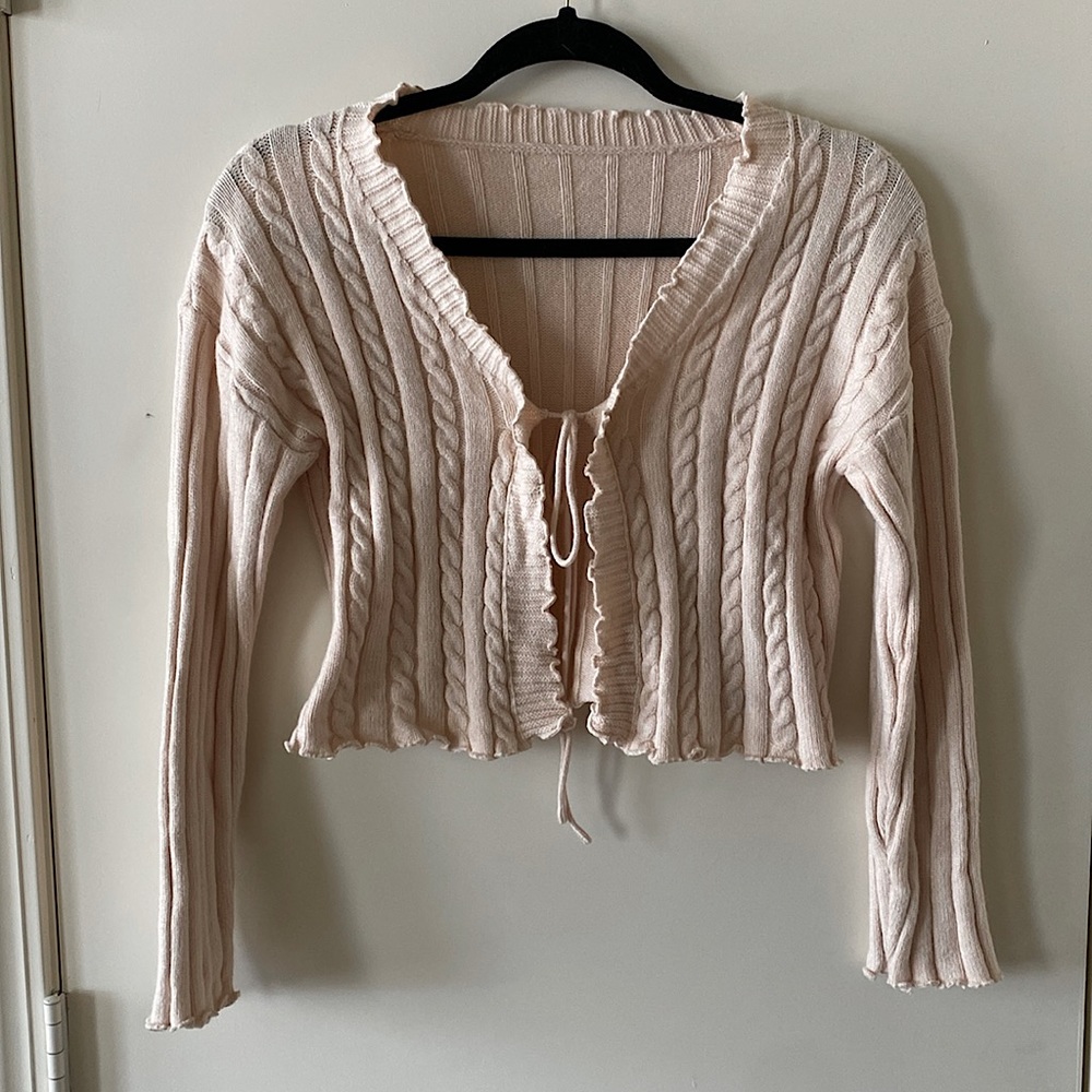 Tan cropped sweater with front ties
